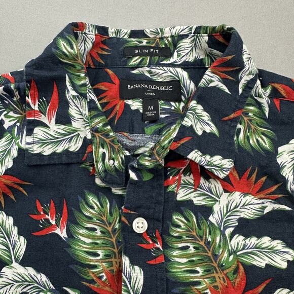 Banana Republic Shirt Mens Medium Floral Linen Blend Slim Fit Hawaiian Casual - Picture 3 of 15